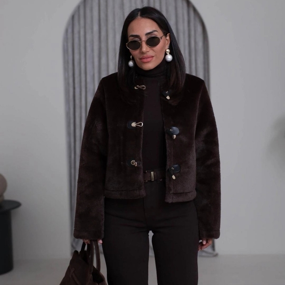 Zara Faux Fur Jacket With Fireman Claps NWR - Picture 7 of 15